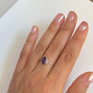 925 Sterling Silver Amethyst Teardrop Ring 7
